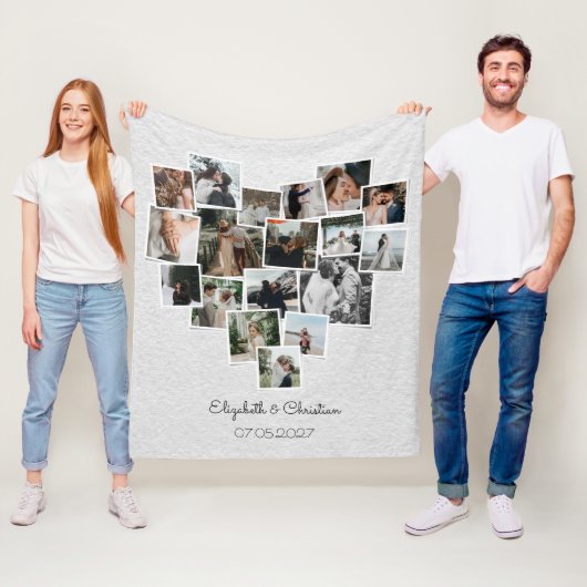 Couverture Polaire Collage photo en forme de coeur Mariage romantique (En situation)