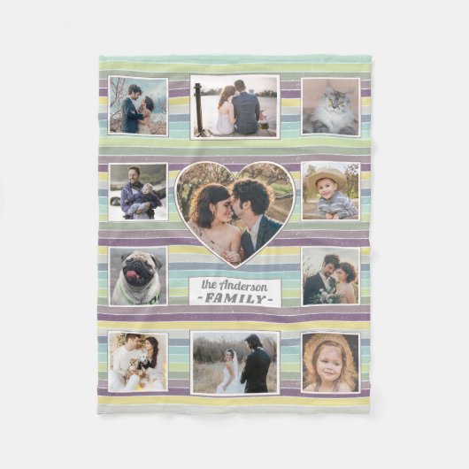 Couverture Polaire Collage Photo Famille 11 Custom Heart Retro Stripe (Devant)