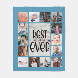Couverture Polaire Collage photo fête des pères bleue Fleece Blanke