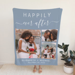 Couverture Polaire Collage photo mariage Dusty Blue