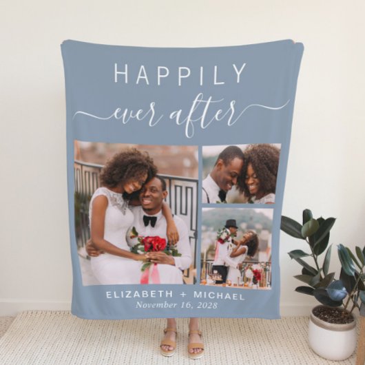 Couverture Polaire Collage photo mariage Dusty Blue