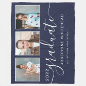 Couverture Polaire Collage photo moderne Diplômé Marine Bleu (Devant)