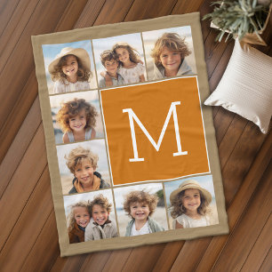 Couverture Polaire Collage photo monogramme kraft rustique et orange