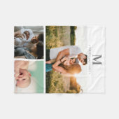 Couverture Polaire Collage photo monogrammé moderne Gris & blanc (Devant (Horizontal))