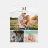 Couverture Polaire Collage photo monogrammé moderne Gris & blanc (Devant)