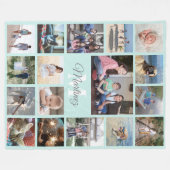 Couverture Polaire Collage photo monogramme Turquoise bleu et gris Sc (Devant (Horizontal))