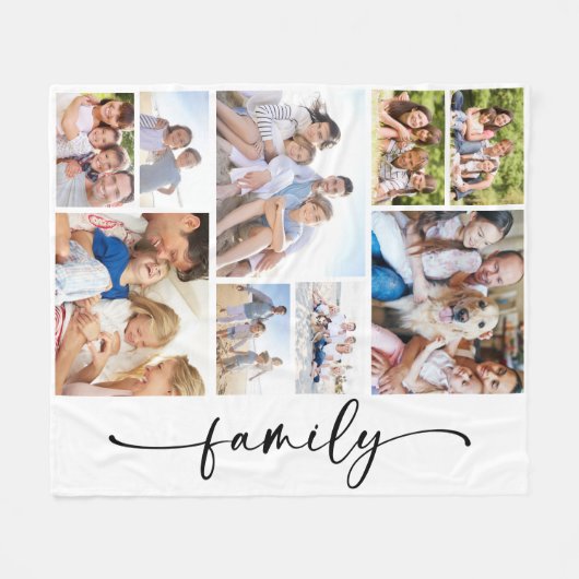 Couverture Polaire Collage photo multiple de script de famille (Devant (Horizontal))