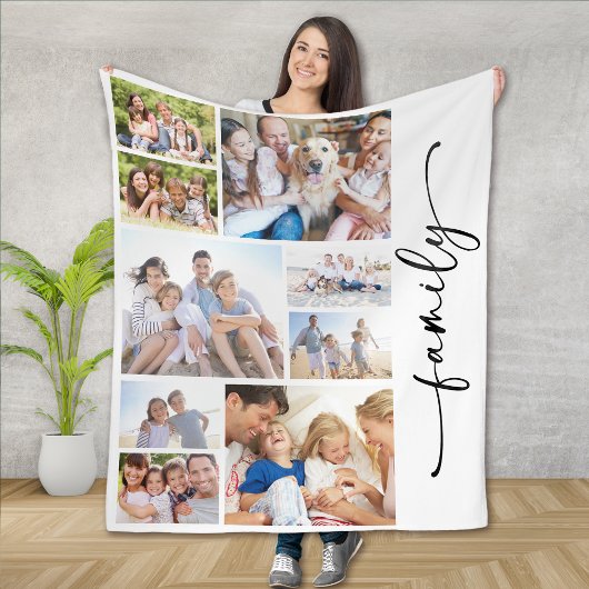 Couverture Polaire Collage photo multiple de script de famille