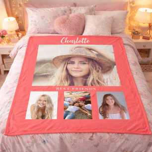 Couverture Polaire Collage photo orange corail amies