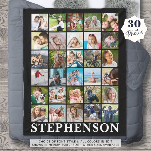 Couverture Polaire Collage photo personnalisé 30 noir