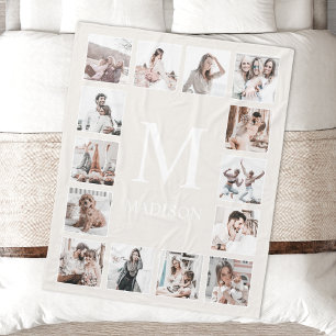 Couverture Polaire Collage photo personnalisé Beige personnalisé