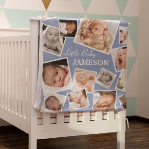 Couverture Polaire Collage photo personnalisé de 17 bébés Bleu