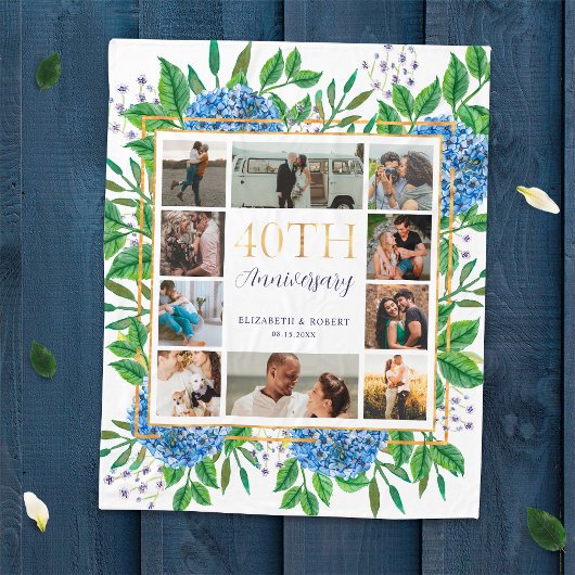 Couverture Polaire Collage photo personnalisé de Hydrangeas 40e anniv