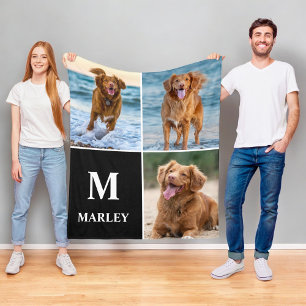 Couverture Polaire Collage photo pour amoureux de chiens avec monogra