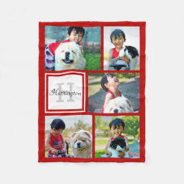 Couverture Polaire Collage photo rouge personnalisé Cadeau monogrammé