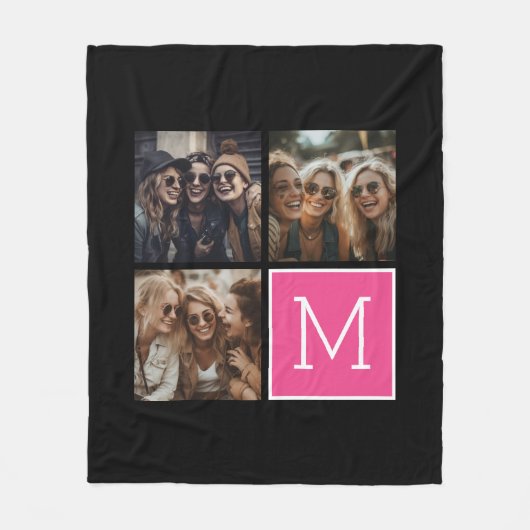 Couverture Polaire Collage photo tendance noir et rose avec Monogramm (Devant)