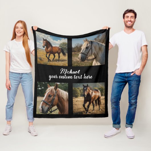 Couverture Polaire Collage photo tendance Personnalisé Cheval Lover (En situation)