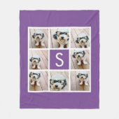 Couverture Polaire Collage photo violet et blanc Monogramme personnal (Devant)