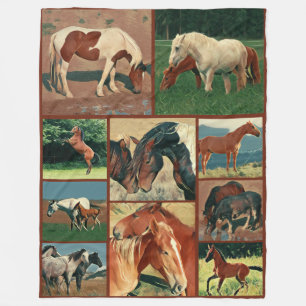 Couverture Polaire Collage sauvage de mustangs