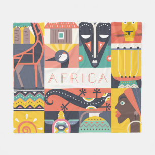 Couverture Polaire Collage symbolique africain d'art