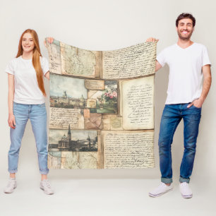 Couverture Polaire Collage vintage de cartes postales avec lettres eu