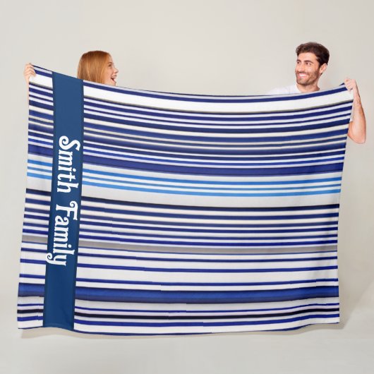 Couverture Polaire Collection branchée Summer Navy Blue Boat Stripes (En situation)