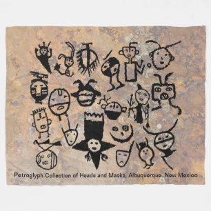 Couverture Polaire collection de pétroglyphes Masques et têtes