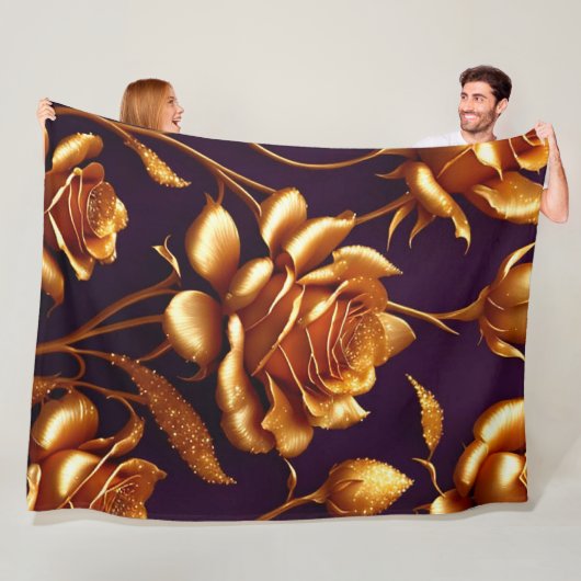 Couverture Polaire Collection moderne de luxe Big Gold Rose (En situation)