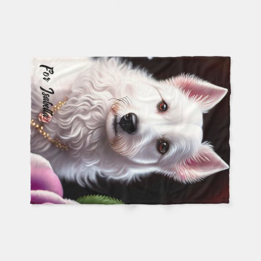 Couverture Polaire Collection rose Et Chien Blanc (Devant (Horizontal))