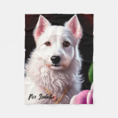 Couverture Polaire Collection rose Et Chien Blanc (Devant)