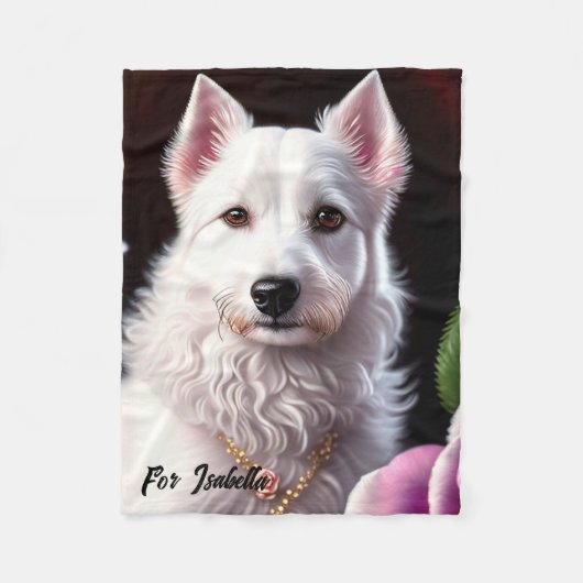 Couverture Polaire Collection rose Et Chien Blanc (Devant)