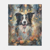 Couverture Polaire Collie frontalier d'Halloween avec effroi Citrouil (Devant)