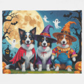 Couverture Polaire Collies frontalières Chiens Citrouille Halloween D (Devant (Horizontal))