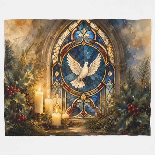 Couverture Polaire Colombe de Noël en vitrail (Devant (Horizontal))