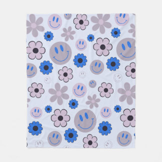 Couverture Polaire Coloré les années 70 Fleur Super Sourire Motif vis