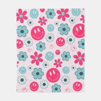 Couverture Polaire Coloré les années 70 Fleur Super Sourire Motif vis