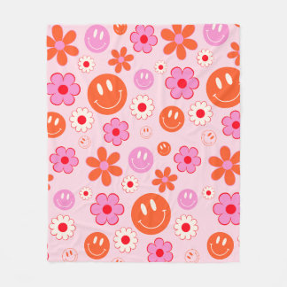 Couverture Polaire Coloré les années 70 Fleur Super Sourire Motif vis