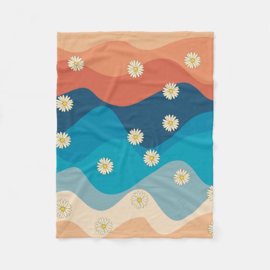Couverture Polaire Coloré Retro Waves & Daisies Motif (Devant)