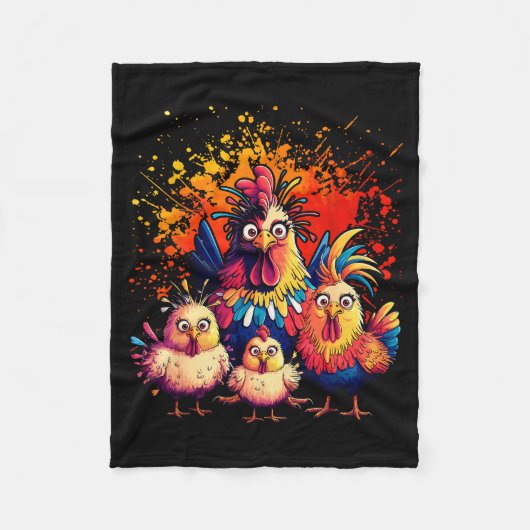 Couverture Polaire Colorful Funny Chicken Art (Devant)