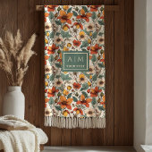 Couverture Polaire Comfy Olive Green Rust Copper Autumn Flower Art