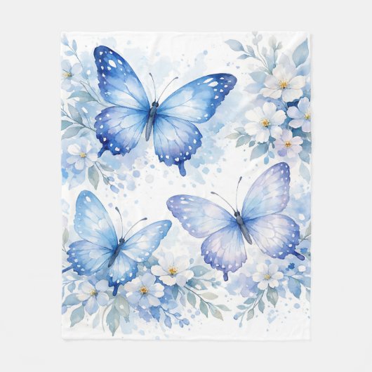 Couverture Polaire Composition florale Papillon Bleu (Devant)