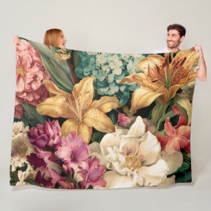 Couverture Polaire Composition florale vintage vibrante
