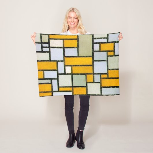 Couverture Polaire Composition Jaune et Gris, Mondrian (En situation)