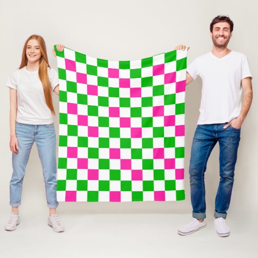 Couverture Polaire Conception à carreaux rose blanc vert (En situation)