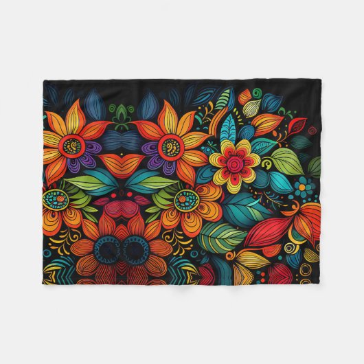 COUVERTURE POLAIRE CONCEPTION ARTISTIQUE CLASSIQUE DE DOODLE FLEURS (Devant (Horizontal))