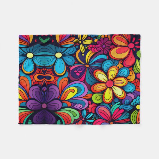 COUVERTURE POLAIRE CONCEPTION ARTISTIQUE CLASSIQUE DE DOODLE FLEURS (Devant (Horizontal))