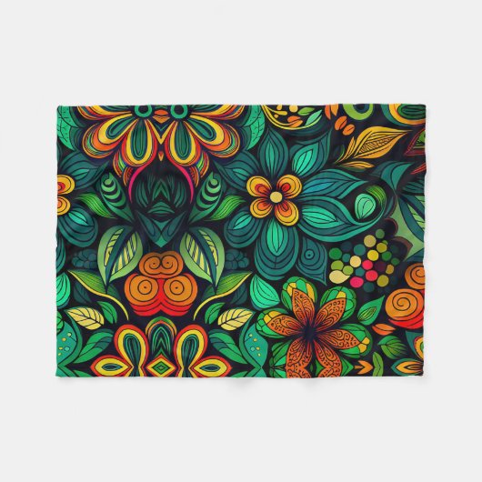 COUVERTURE POLAIRE CONCEPTION ARTISTIQUE CLASSIQUE DE DOODLE FLEURS (Devant (Horizontal))