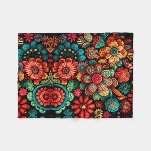 COUVERTURE POLAIRE CONCEPTION ARTISTIQUE CLASSIQUE DE DOODLE FLEURS (Devant (Horizontal))