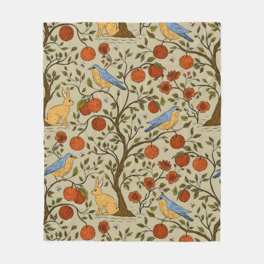 Couverture Polaire Conception d'arbres bruns avec des pommes oranges (Devant)