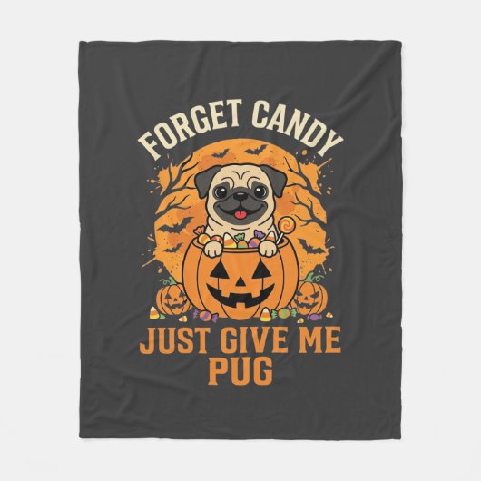 Couverture Polaire Conception de bonbons drôle de Pug Halloween_1 (Devant)